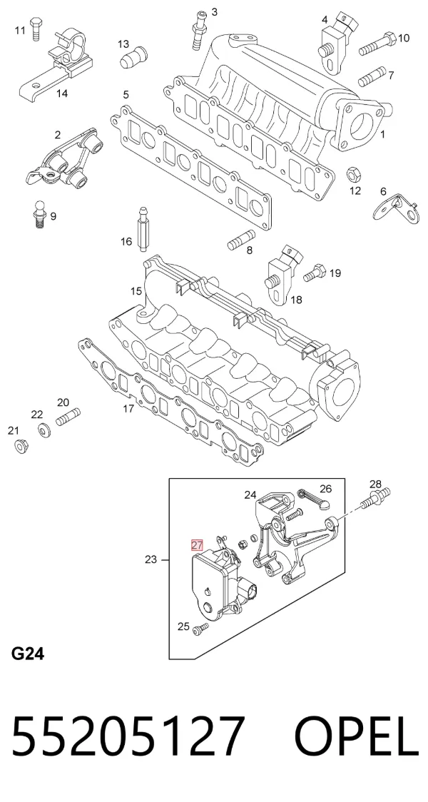 Válvula (actuador) del accionamiento de las mariposas del colector de admisión 55205127 Opel