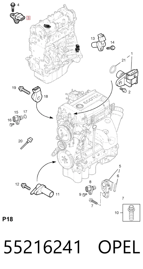 Sensor de árbol de levas 55216241 Opel