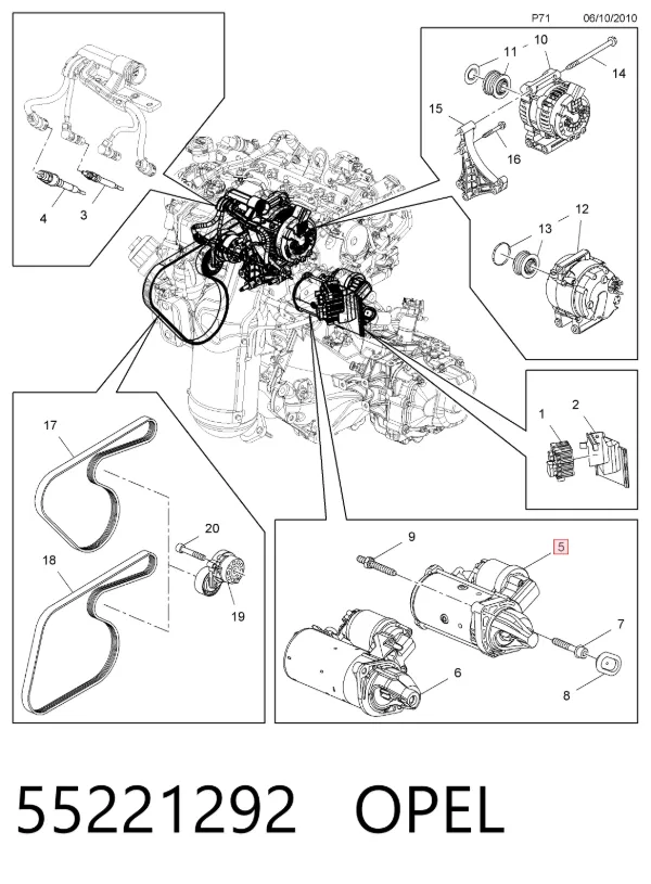 Motor de arranque 55221292 Opel