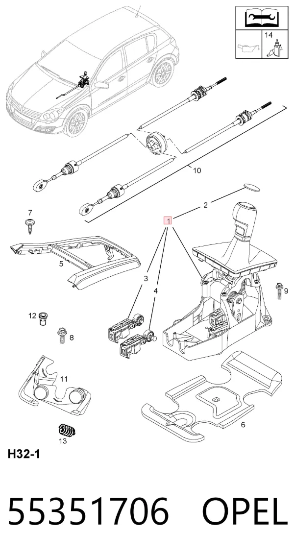 Palanca de cambios 55351706 Opel