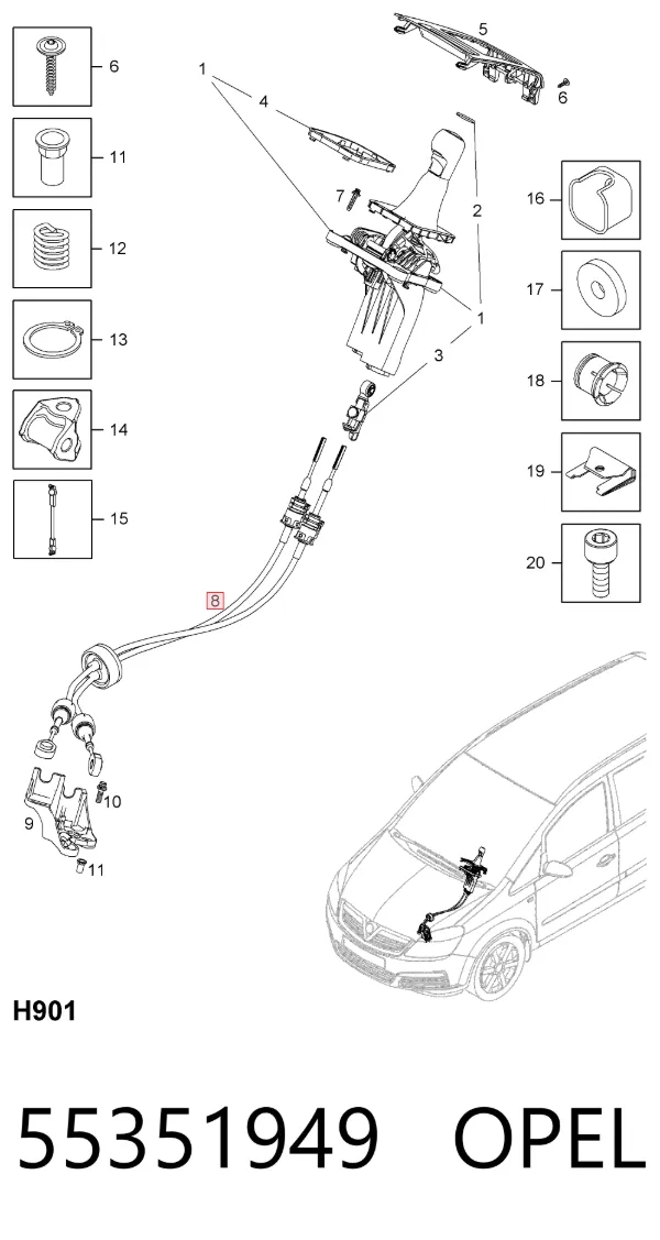 Cables de caja de cambios 55351949 Opel