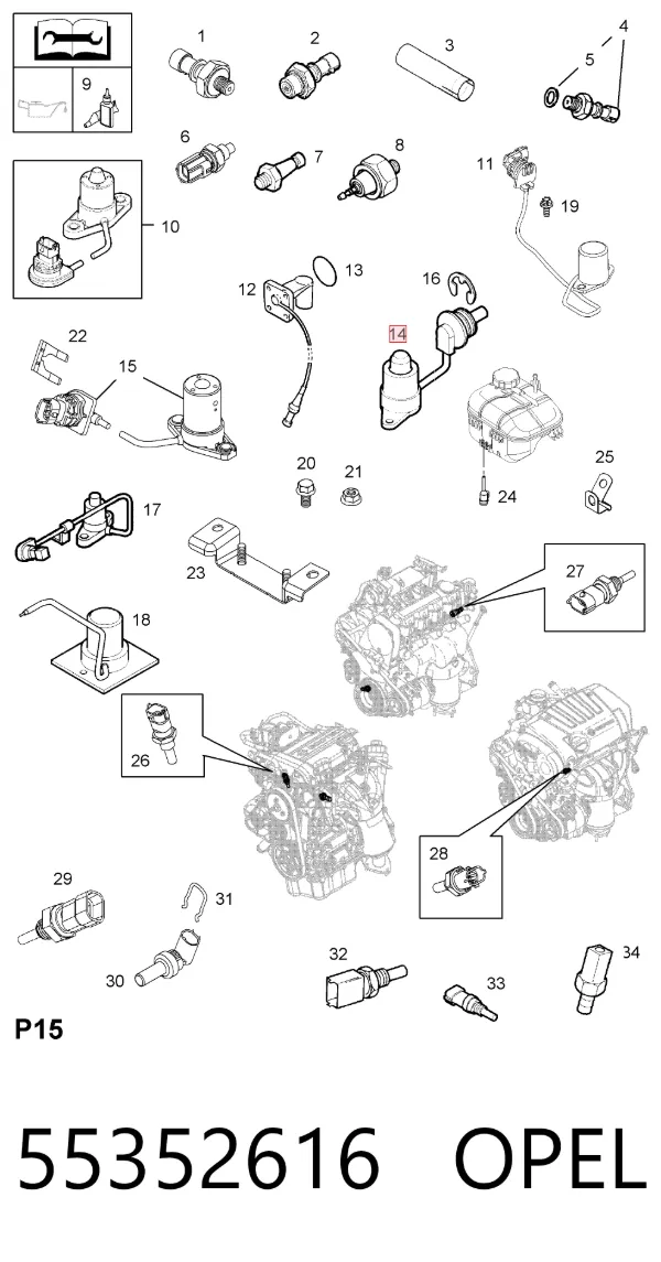 Sensor de nivel de aceite 55352616 Opel