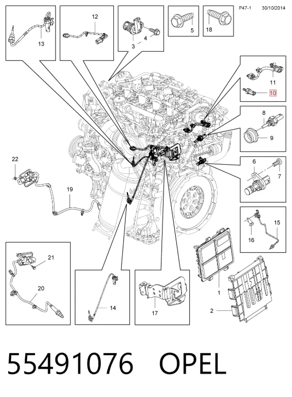 Sensor de temperatura 55491076 Opel