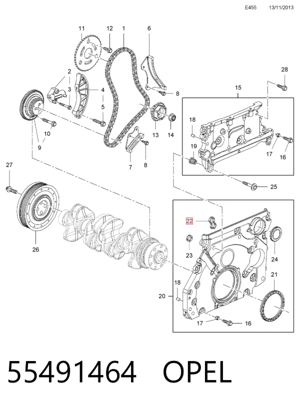Junta superior de la tapa frontal del motor Opel Astra K