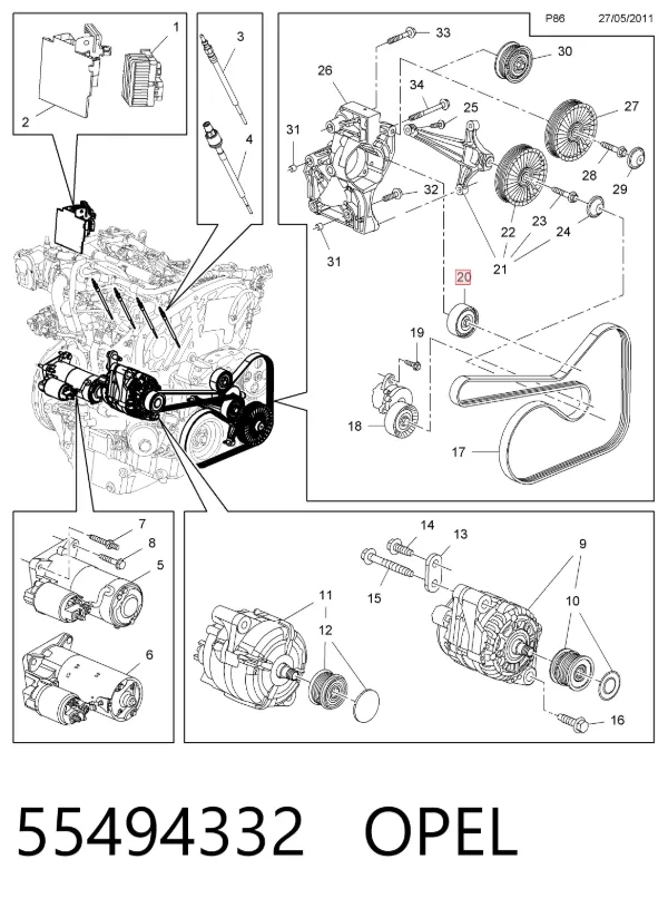 Polea inversión / guía, correa poli V 55494332 Opel
