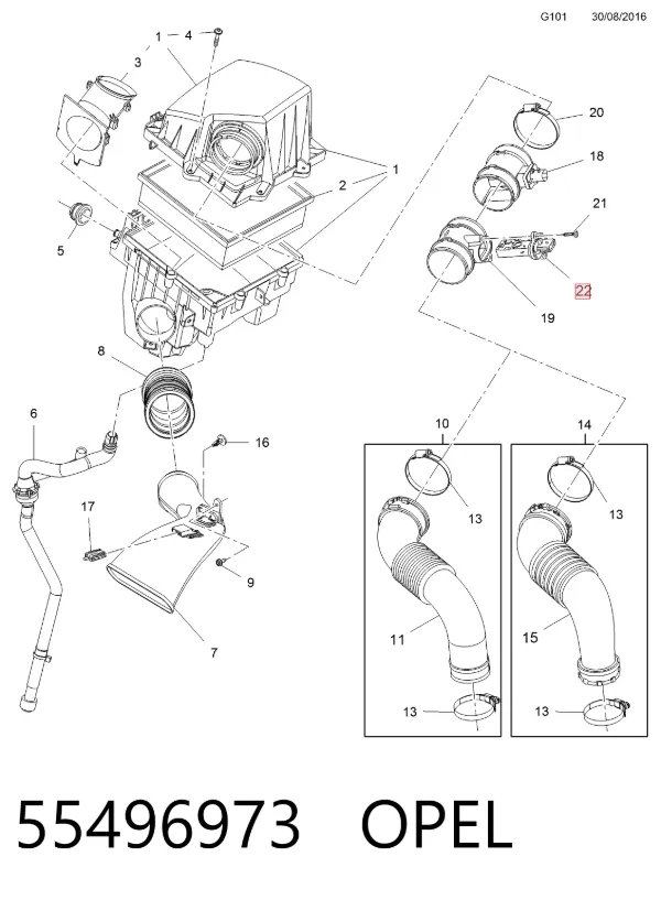 Caudalímetro 55496973 Opel