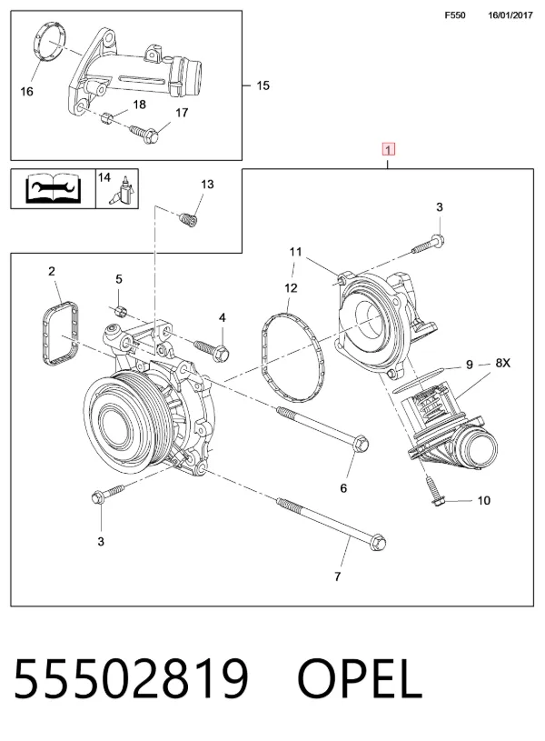 Bomba de agua 55502819 Opel