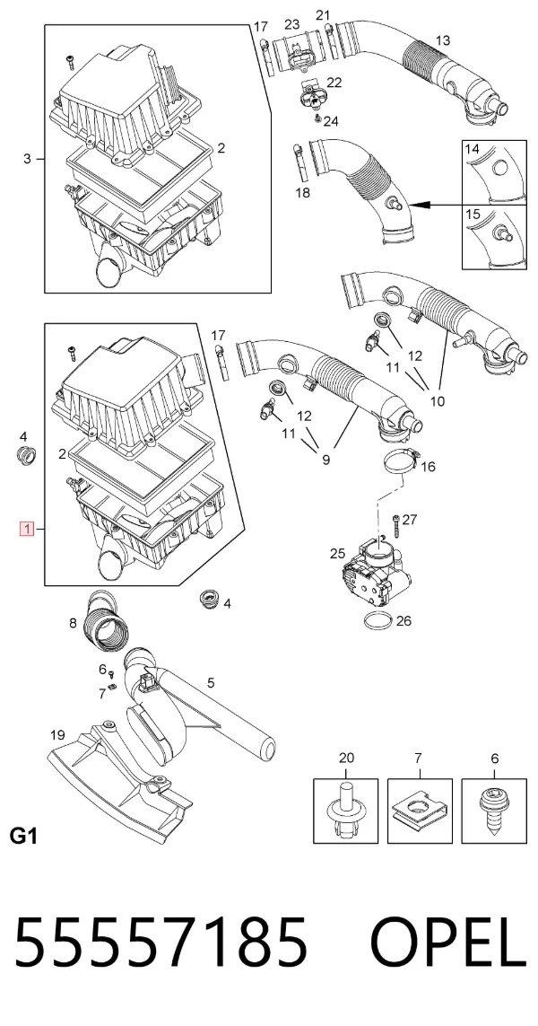 Caja del filtro de aire 55557185 Opel