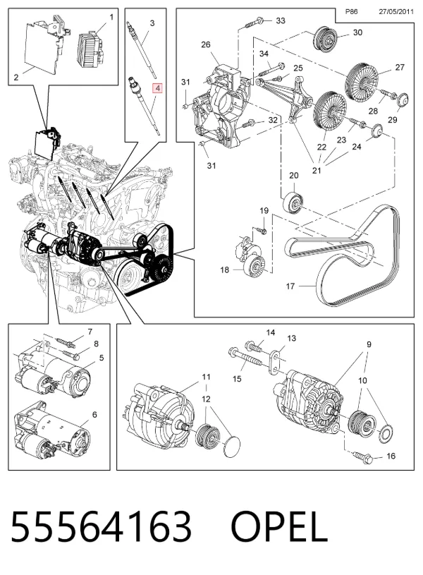Bujía de precalentamiento 55564163 Opel