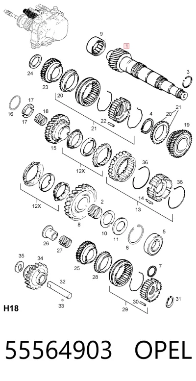 Eje primario de la caja de cambios OPEL 55564903
