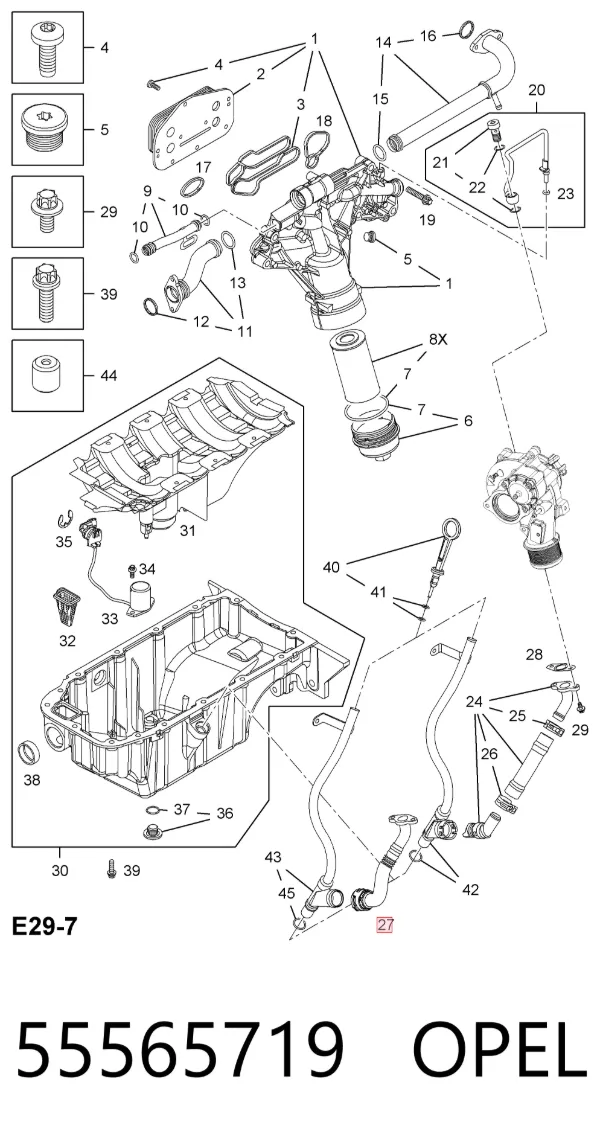 Tubo de drenaje de aceite de turbocompresor 55565719 Opel