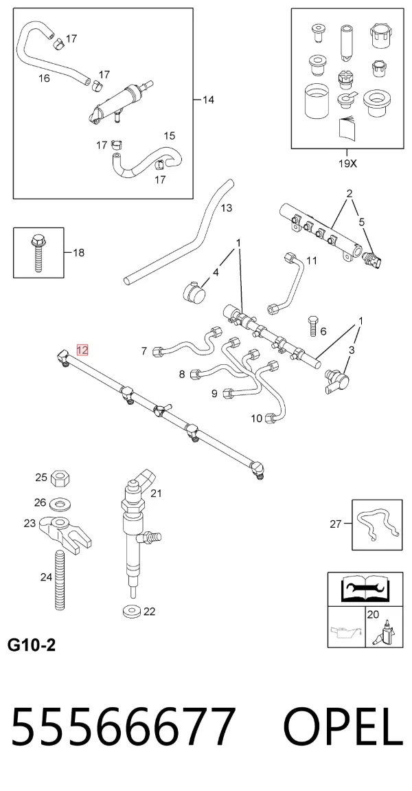 Tubería de retorno de combustible de los inyectores 55566677 Opel