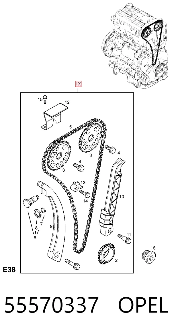 Kit de cadena de distribución 55570337 Opel