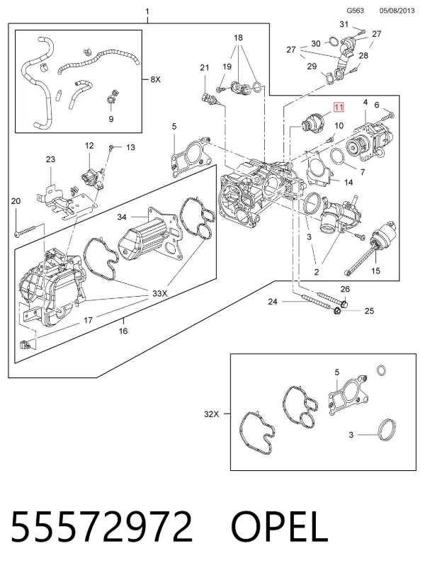 Tubo del sistema de recirculación de gases de escape EGR 55572972 Opel