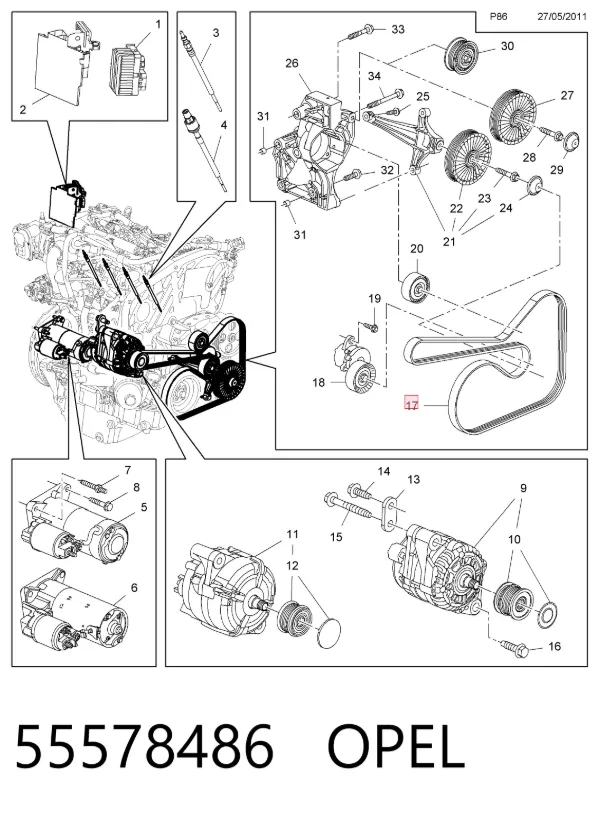 Correa de alternador 55578486 Opel