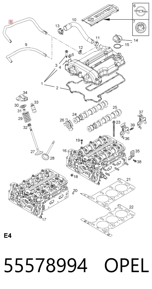 Tubo de ventilación del cárter 55578994 Opel
