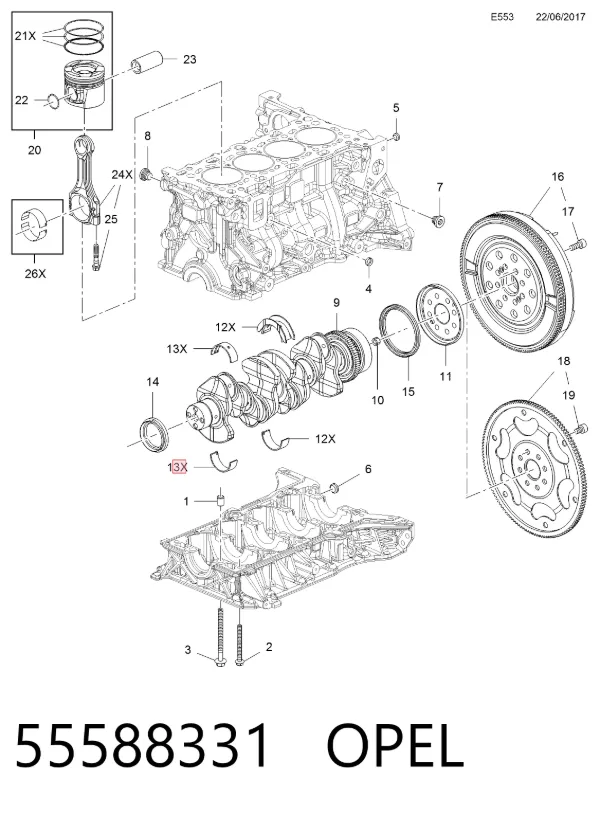 Juego de cojinetes de cigüeñal, estándar, STD 55588331 Opel