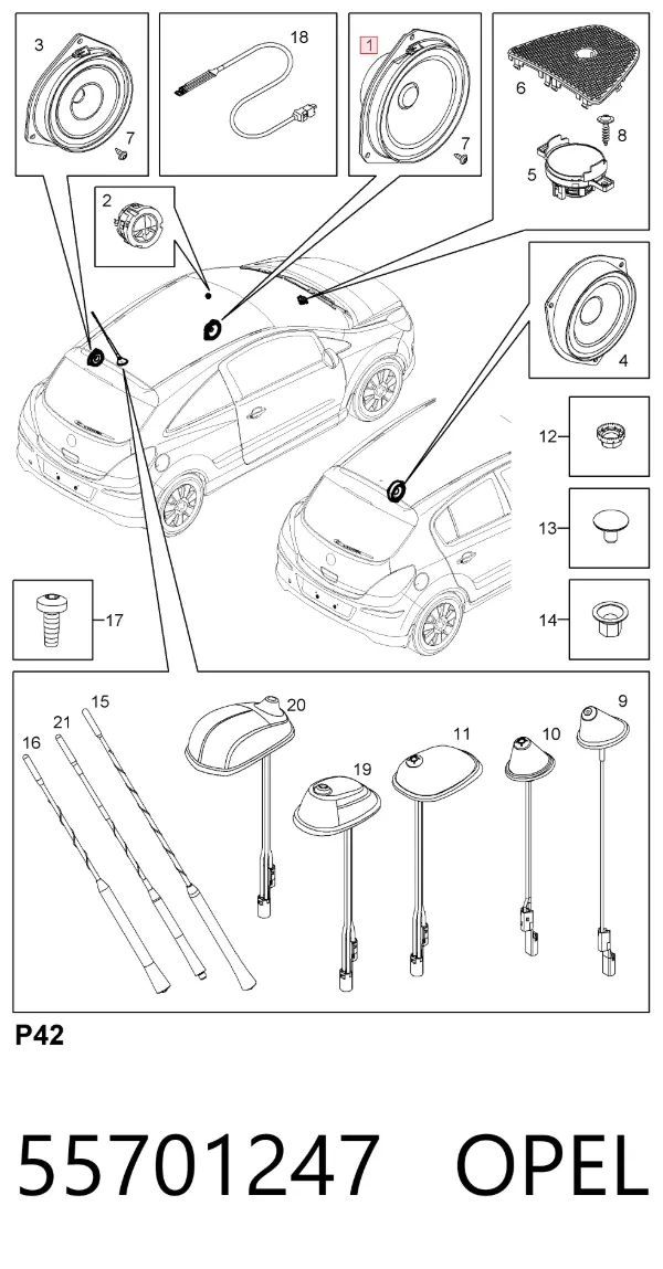 Altavoz de la puerta delantera 55701247 Opel