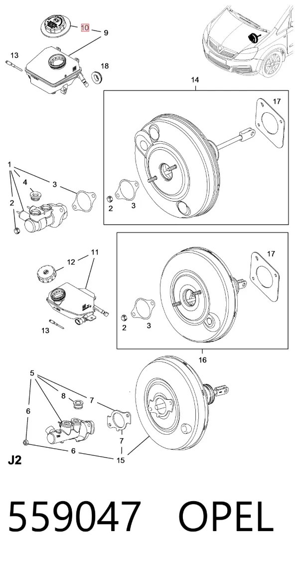 Tapa del depósito del cilindro maestro de freno 559047 Opel