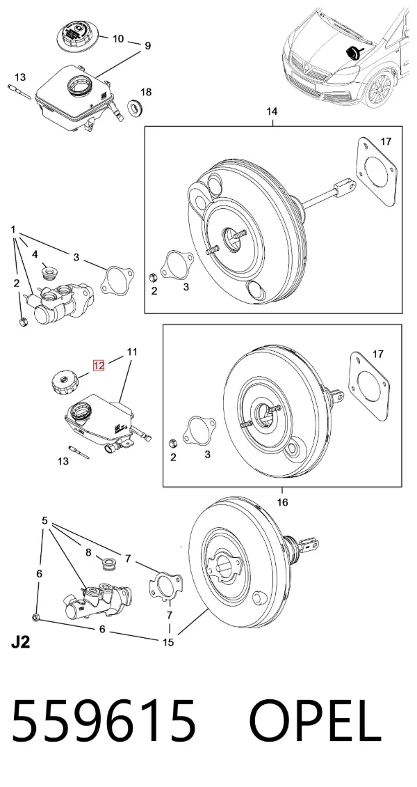 Tapa del depósito del cilindro maestro de freno 559615 Opel
