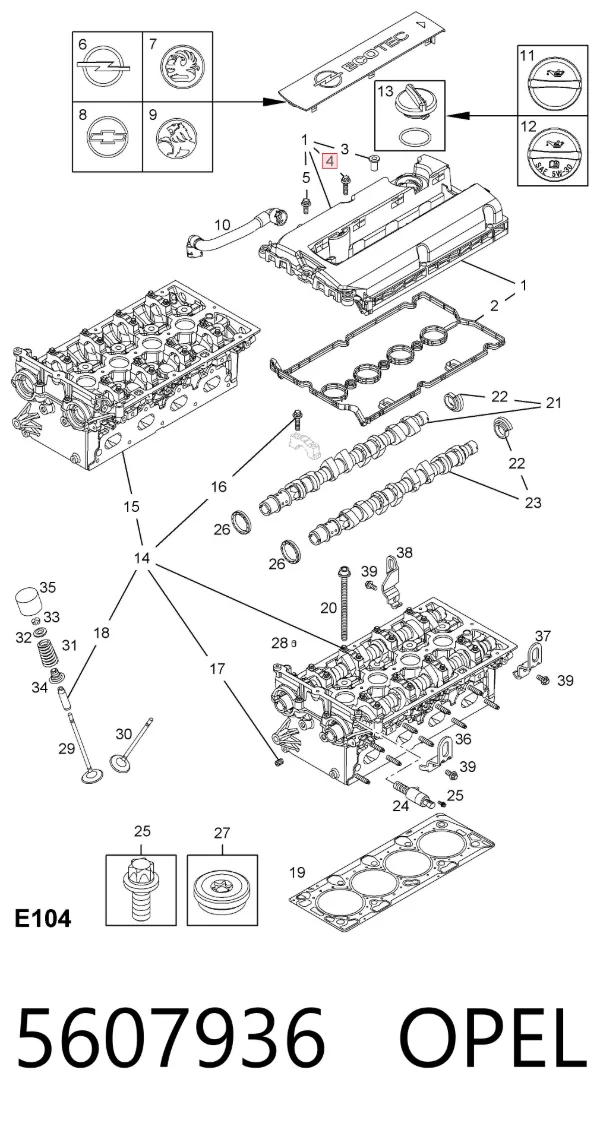 Perno de tapa de válvula de culata 5607936 Opel