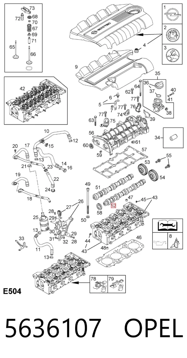 Árbol de levas de escape 5636107 Opel