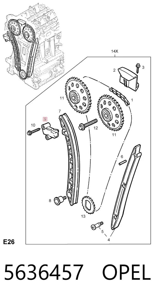 Tensor de cadena de distribución 5636457 Opel