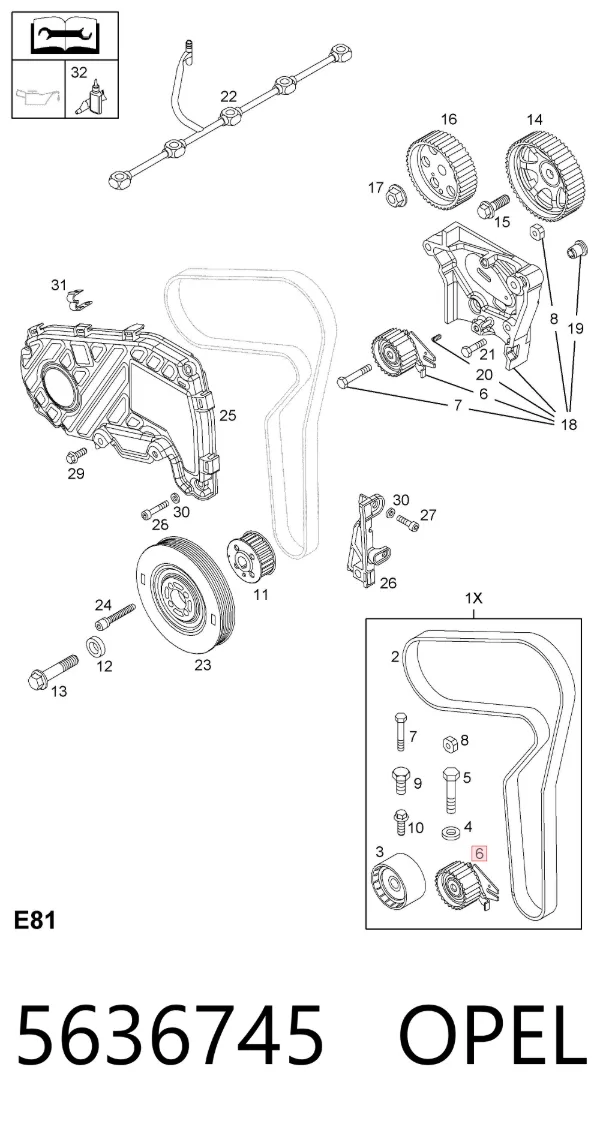 Tensor correa distribución 5636745 Opel