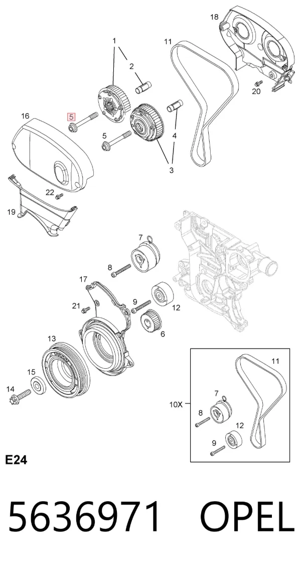 Tornillo de engranaje del árbol de levas 5636971 Opel