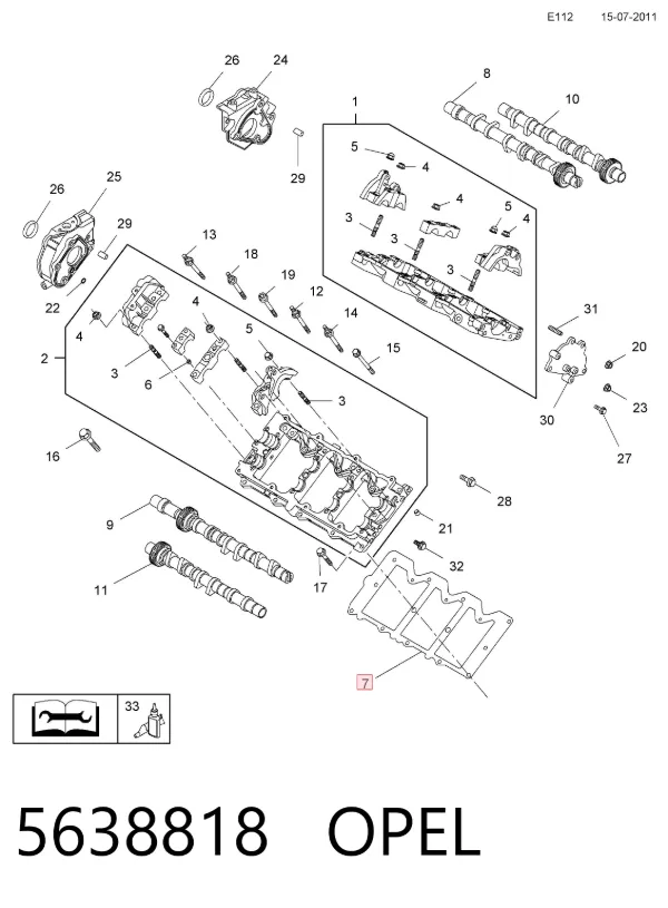 Junta de la tapa de bancada de la culata 5638818 Opel