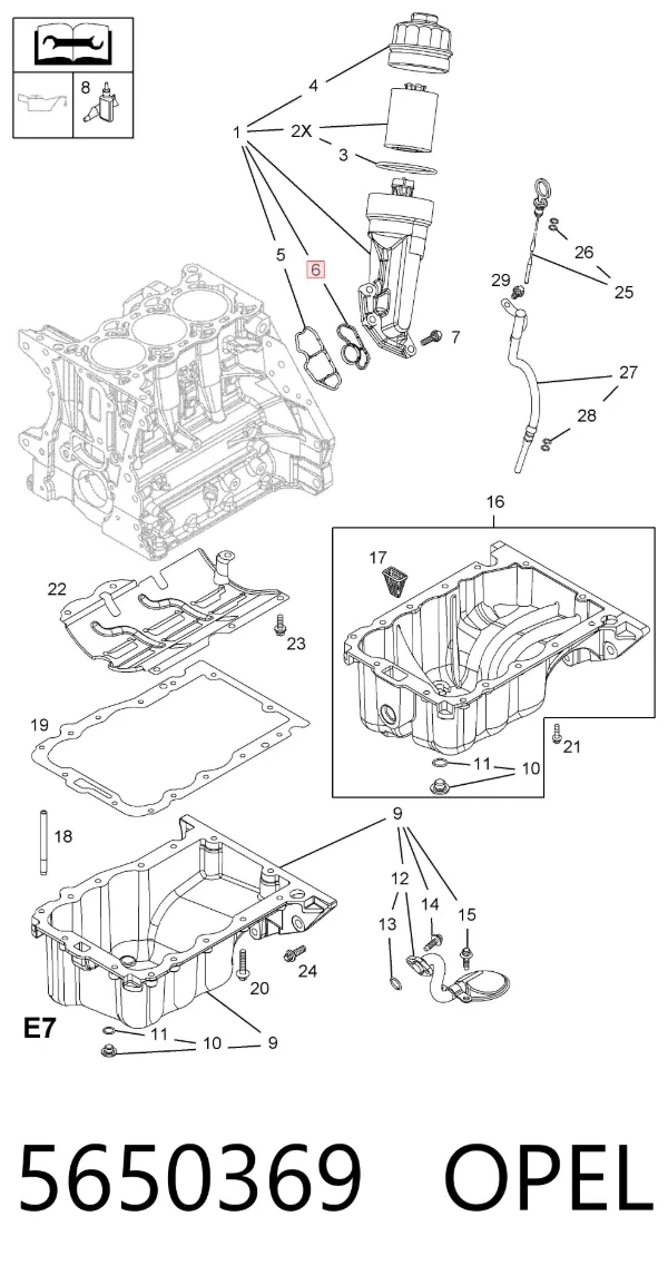 Junta del adaptador del filtro de aceite 5650369 Opel