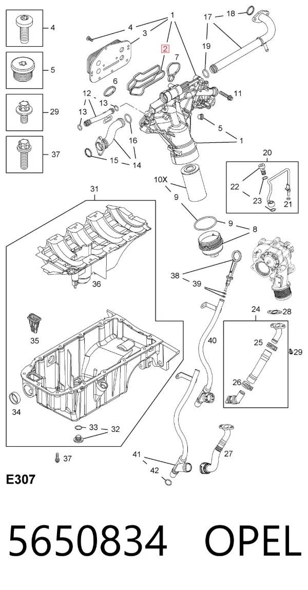 Junta de radiador de aceite 5650834 Opel