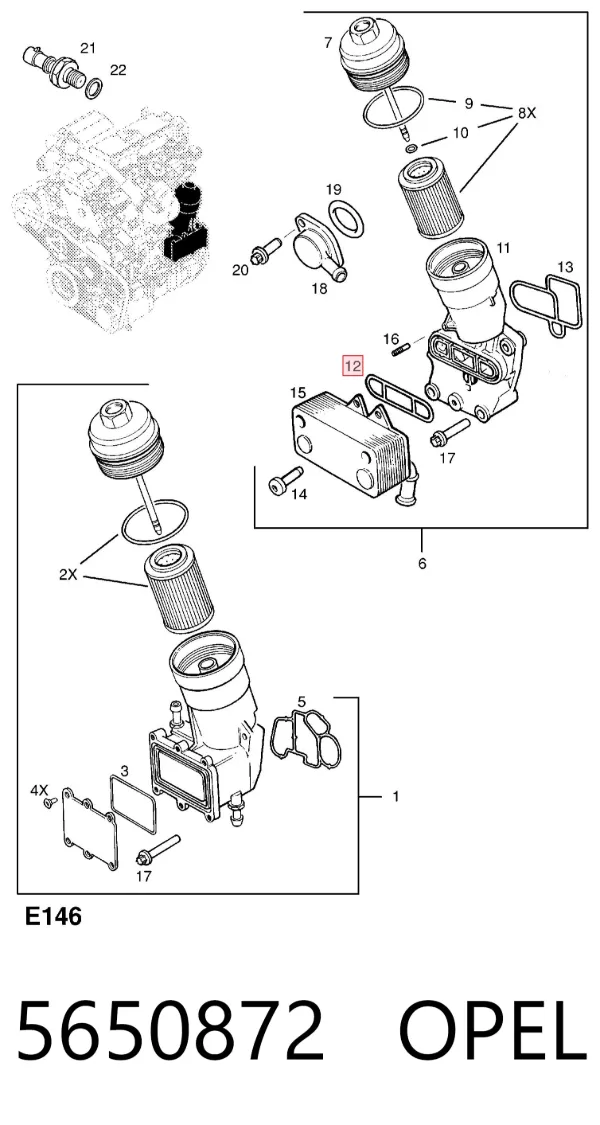 Junta del adaptador del enfriador de aceite 5650872 Opel