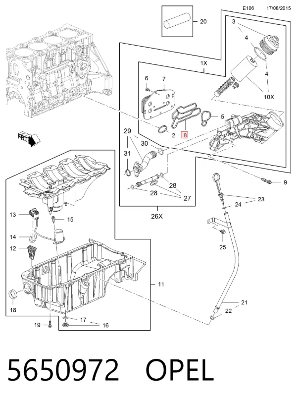 Junta del adaptador del filtro de aceite 5650972 Opel