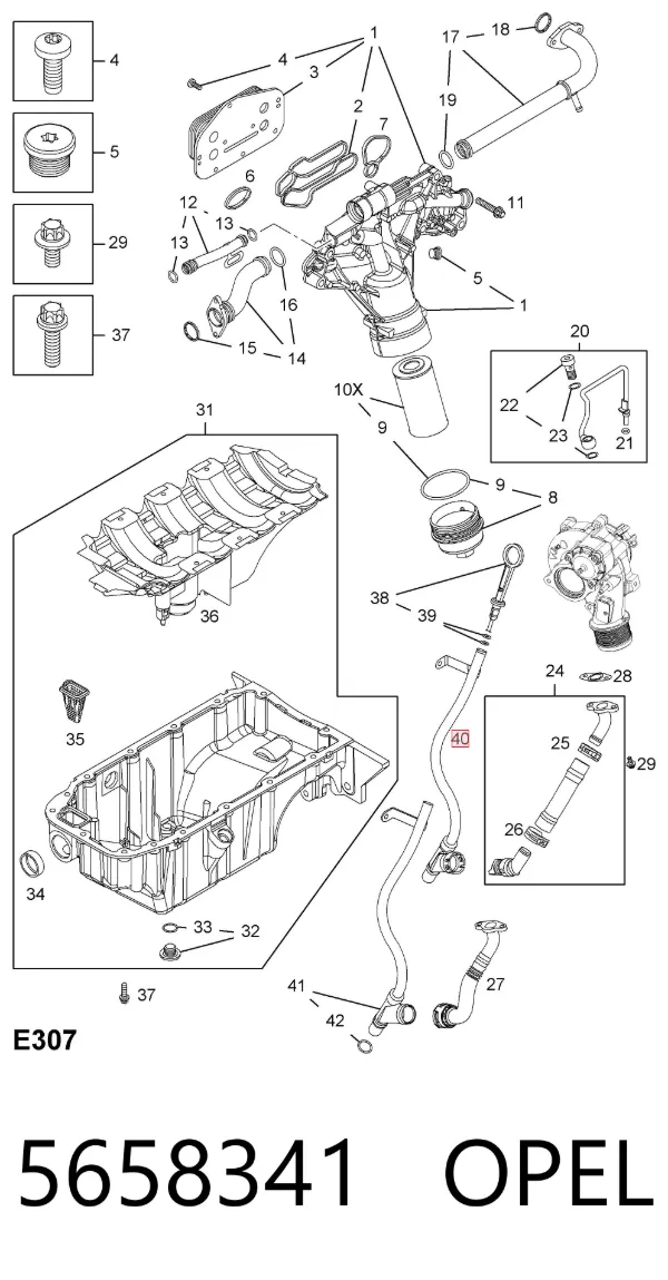 Tubo de drenaje de aceite de turbocompresor 5658341 Opel