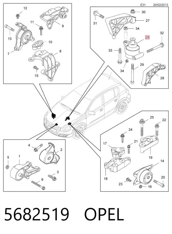 Soporte de motor trasero 5682519 Opel