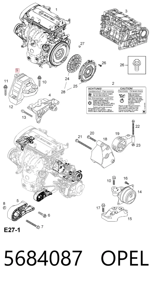 Soporte de motor derecho 5684087 Opel