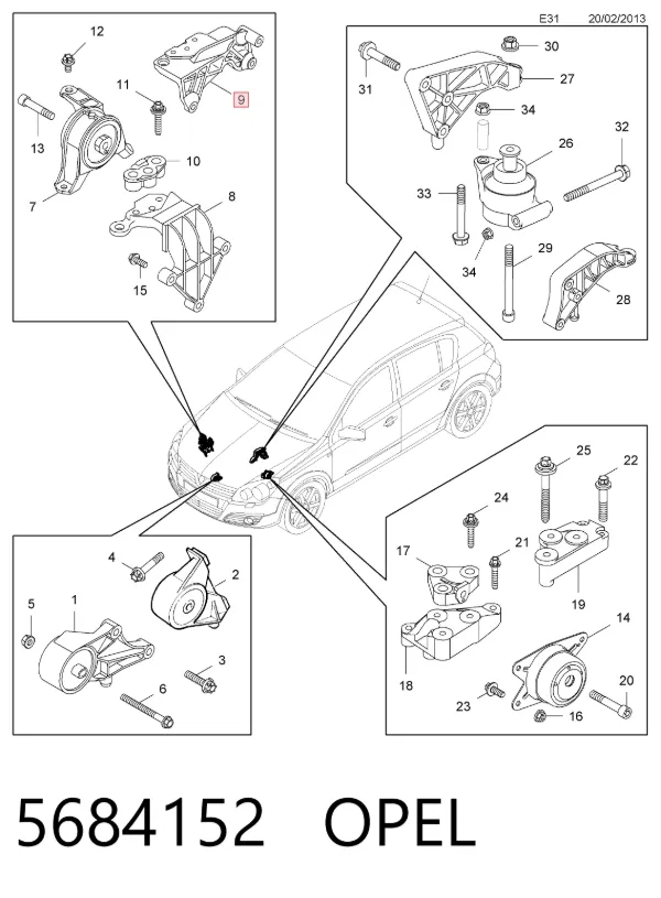 Soporte derecho del motor 5684152 Opel