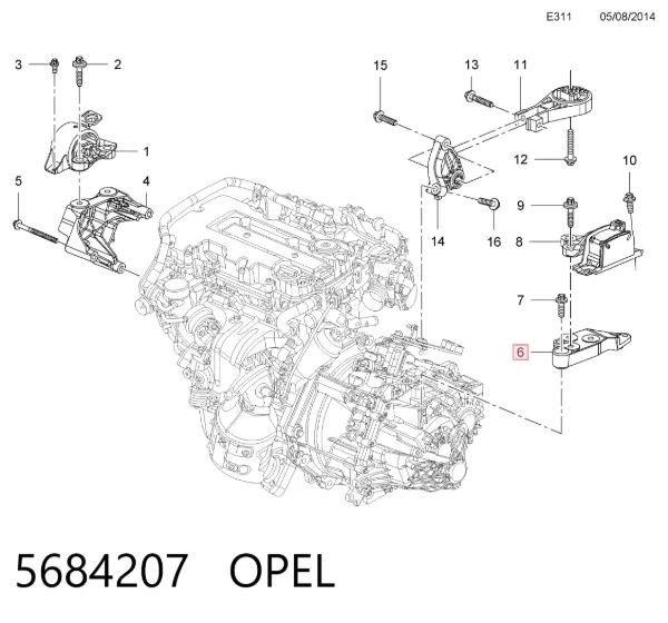 Soporte izquierdo del motor 5684207 Opel
