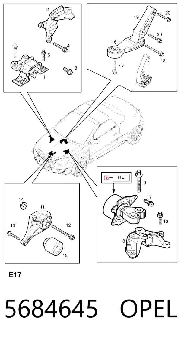Soporte izquierdo del motor 5684645 Opel