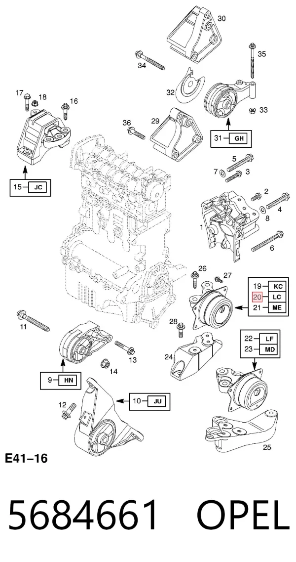 Soporte izquierdo del motor 5684661 Opel