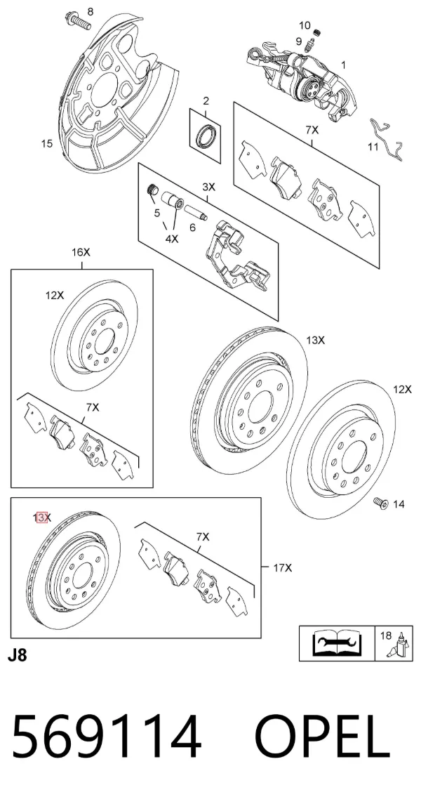 Disco de freno trasero 569114 Opel