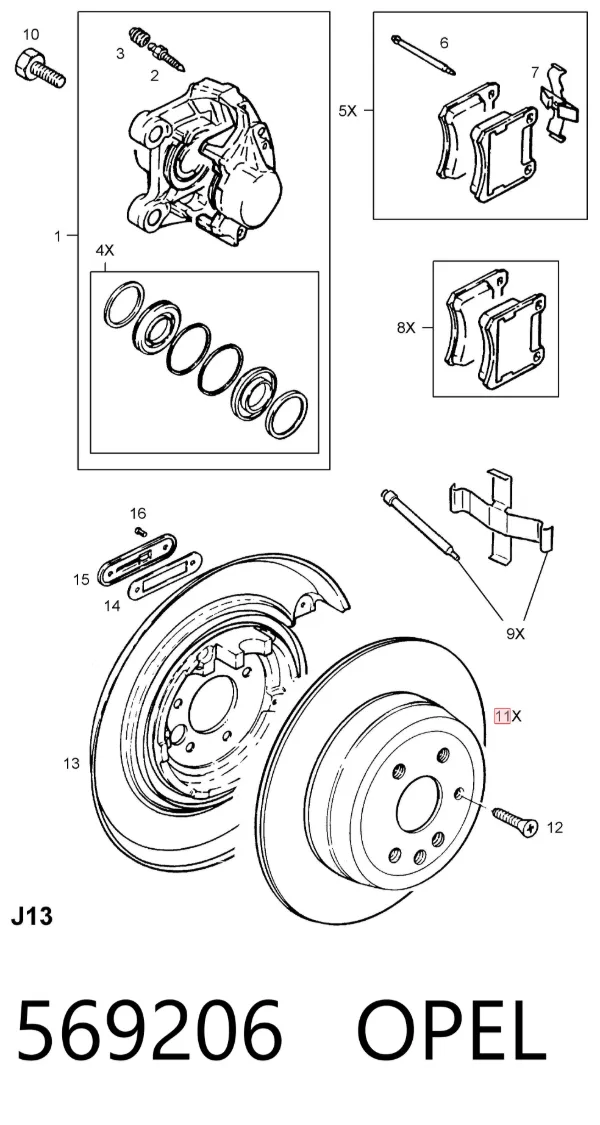 Disco de freno trasero 569206 Opel