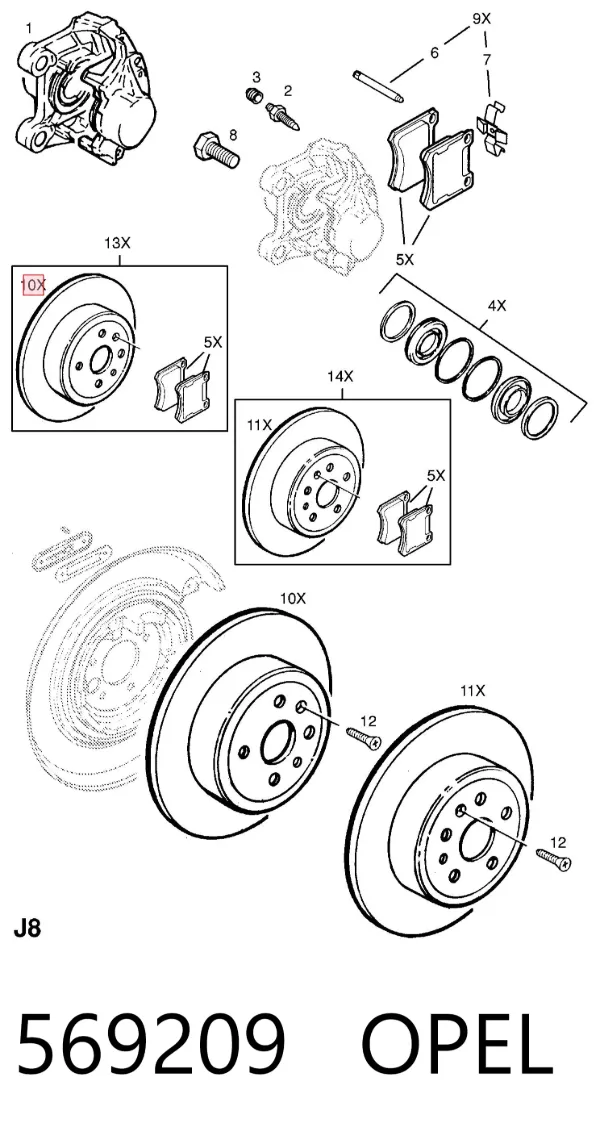 Disco de freno trasero 569209 Opel