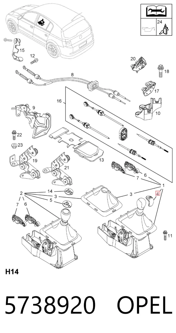 Pomo de palanca de cambios 5738920 Opel
