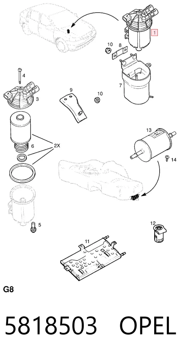 Caja del filtro de combustible 5818503 Opel