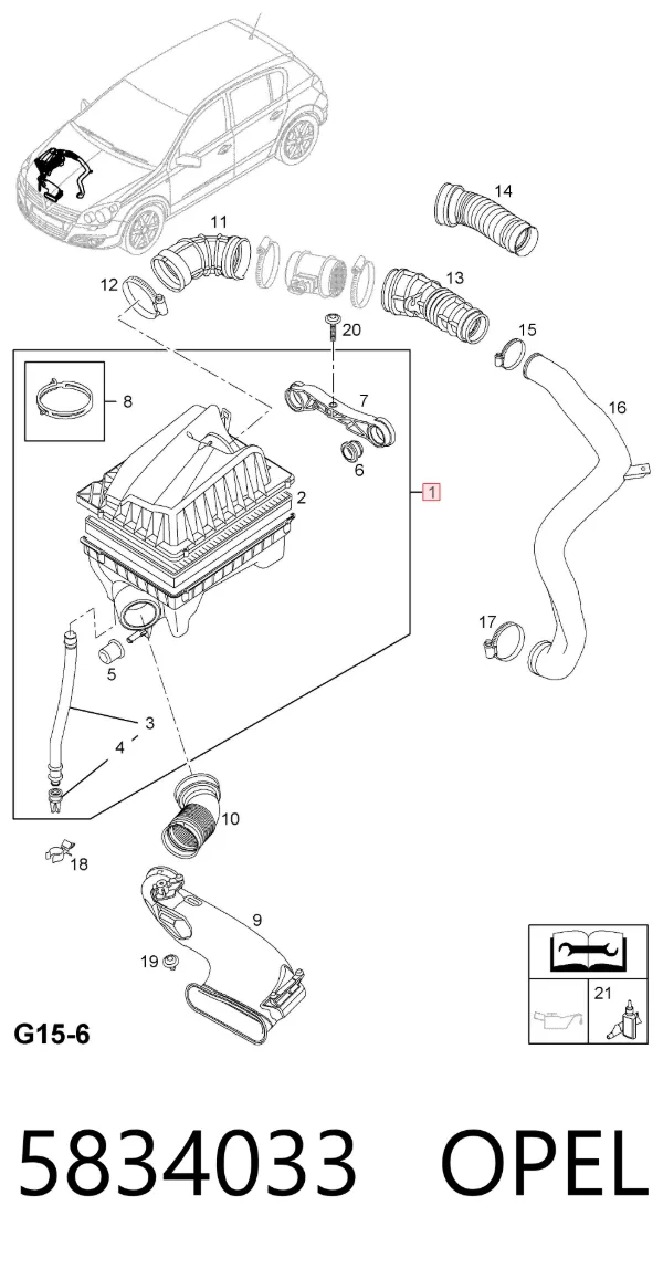 Caja del filtro de aire 5834033 Opel