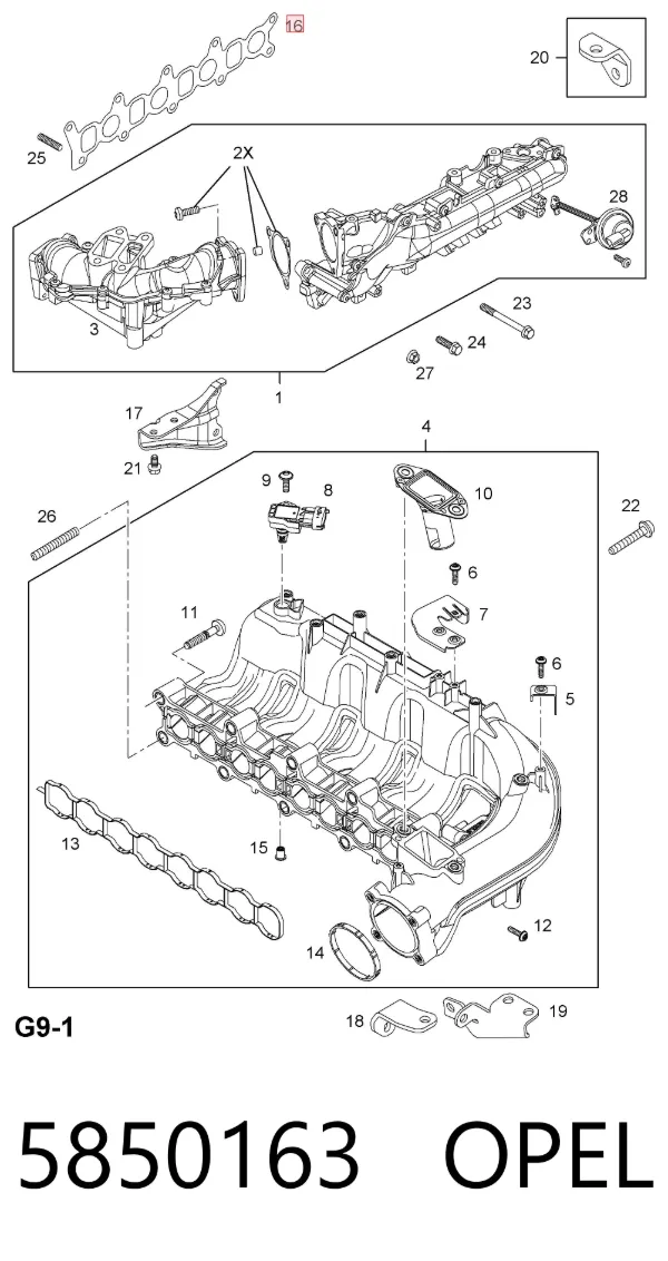 Junta de colector de admisión 5850163 Opel