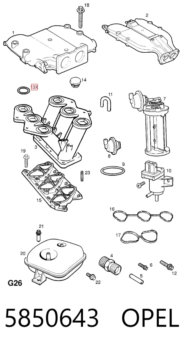 Junta superior del colector de admisión 5850643 Opel
