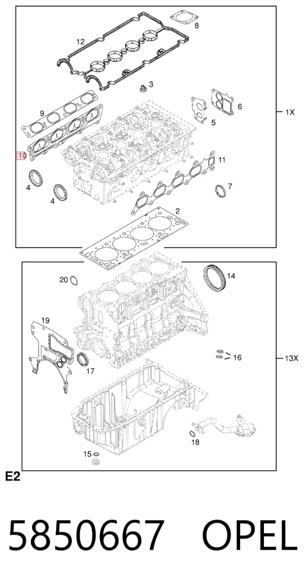 Junta inferior del colector de admisión 5850667 Opel
